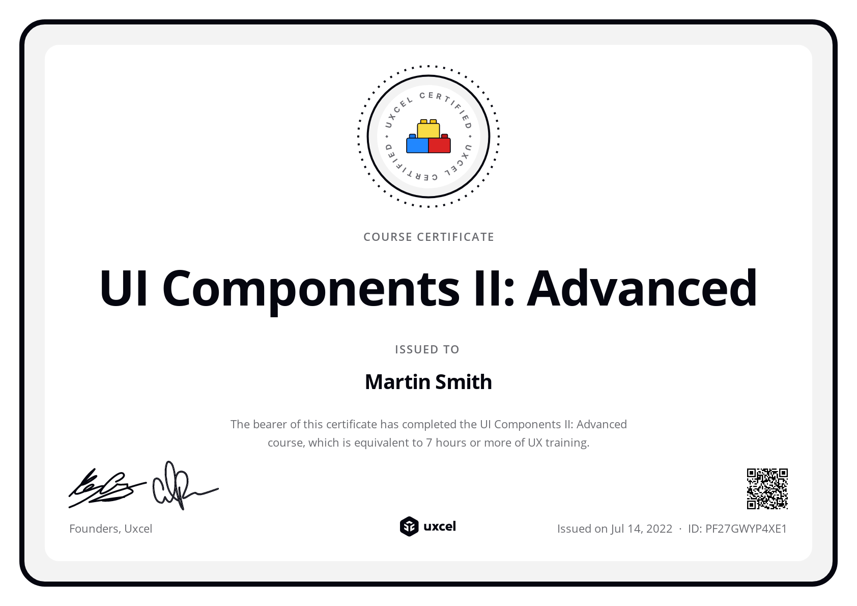 Martin Smith's certificate